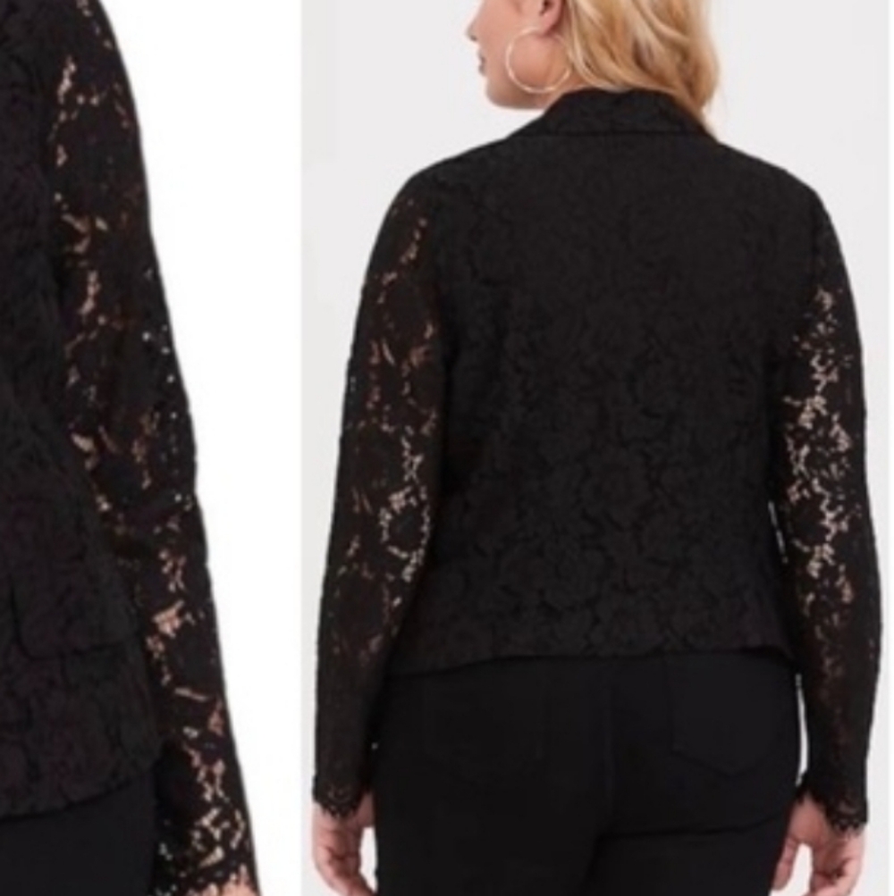 Torrid Black Lace Open Front Blazer Jacket Womens Size 00/Large - Picture 2 of 6